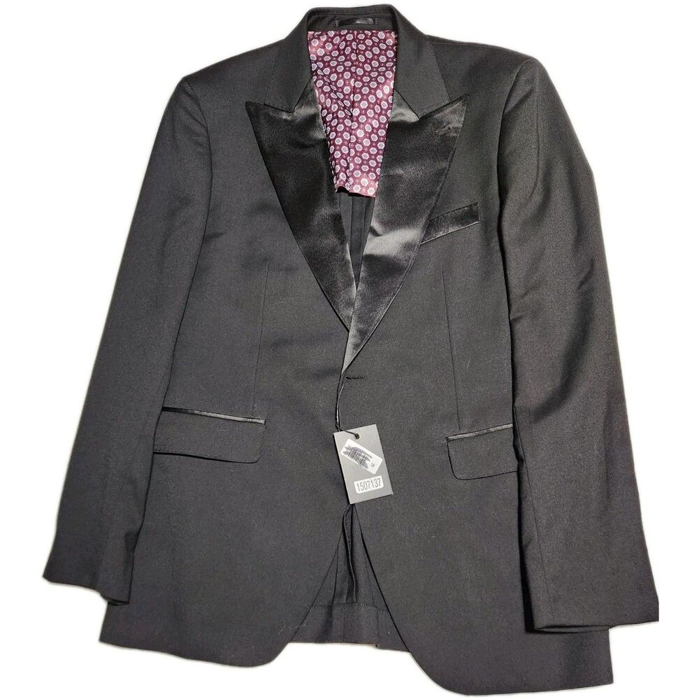 ALTON LANE Suit Jacket 40 Regular Tailored Fit Black Tuxedo w/ Black Trim Preppy